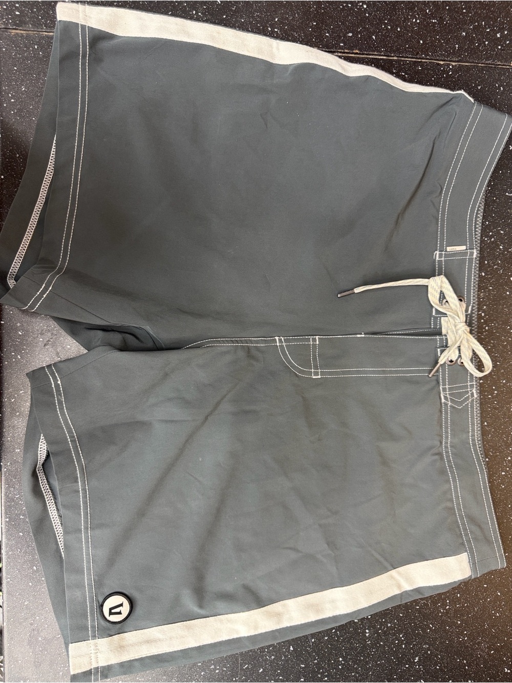 Vuori Charcoal Swim Shorts with Cream Trim